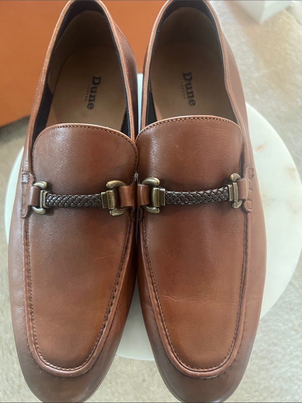 Dune Brown Leather Bit Loafers for Men
